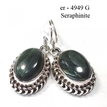 Silver flake green sraphinite handcrafted wholesale silver drop earrings